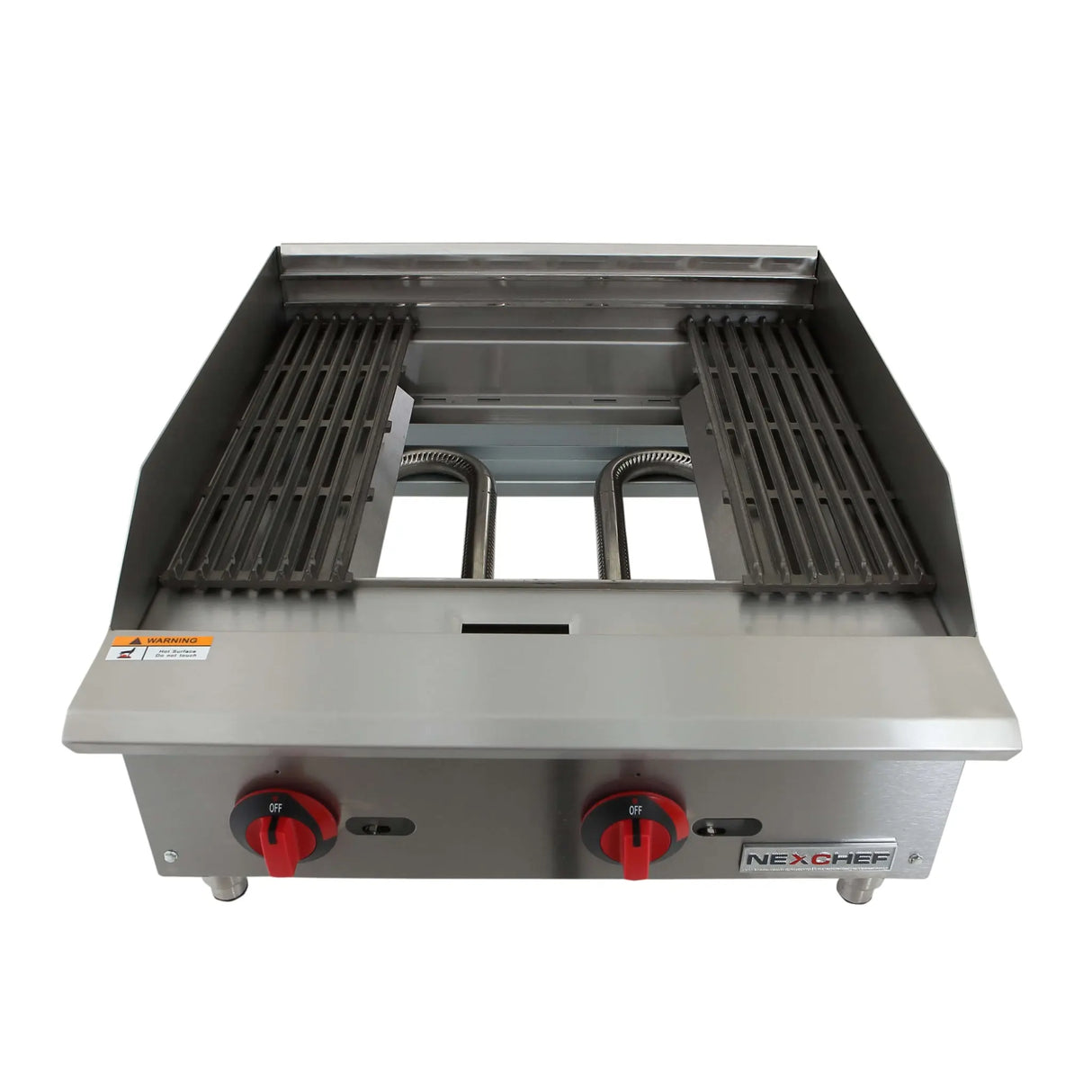 NexChef CB24 Commercial 24" Countertop Radiant Gas Charbroiler Grill, (2) High Performance Stainless Burners - 70,000 BTU Nexchef