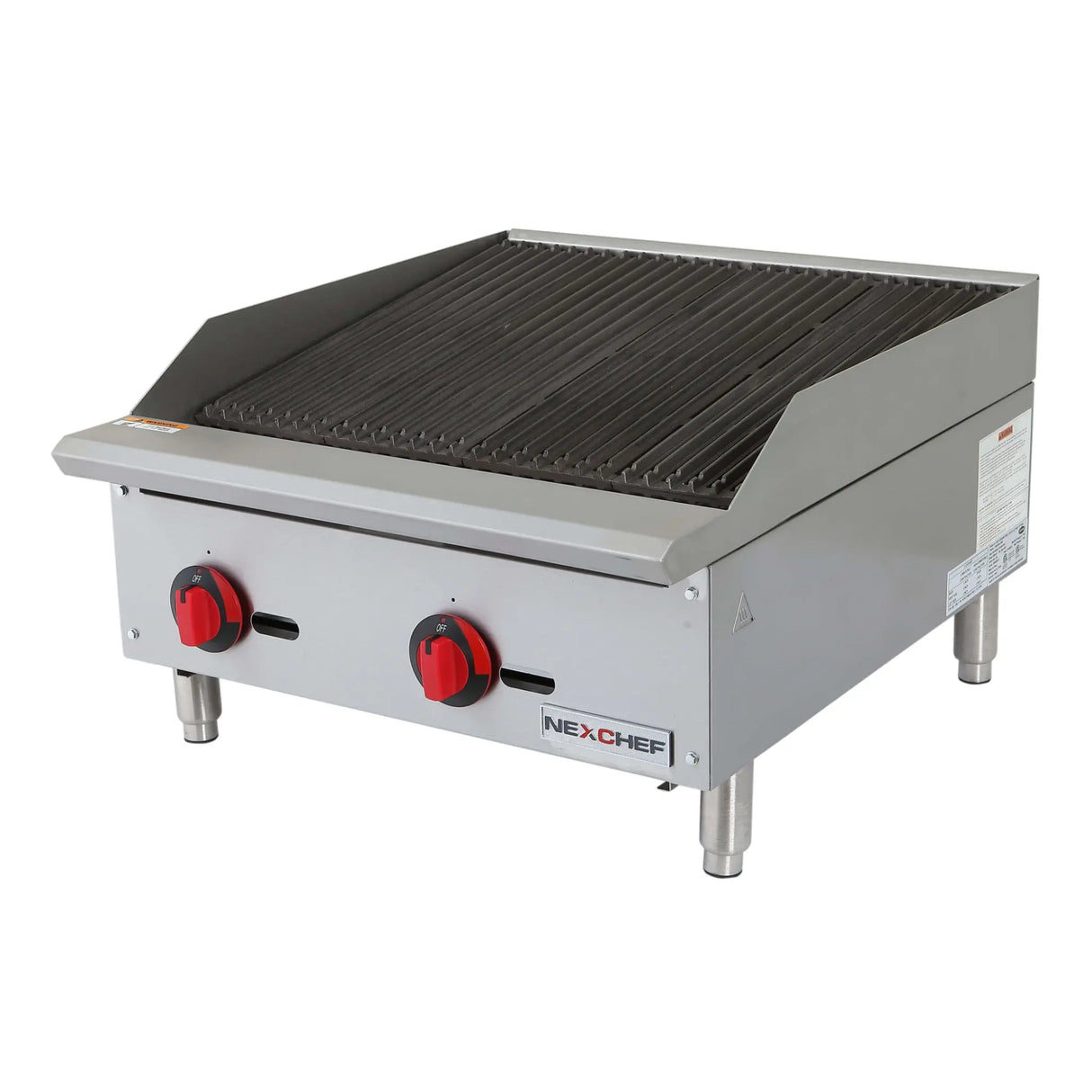 NexChef CB24 Commercial 24" Countertop Radiant Gas Charbroiler Grill, (2) High Performance Stainless Burners - 70,000 BTU Nexchef