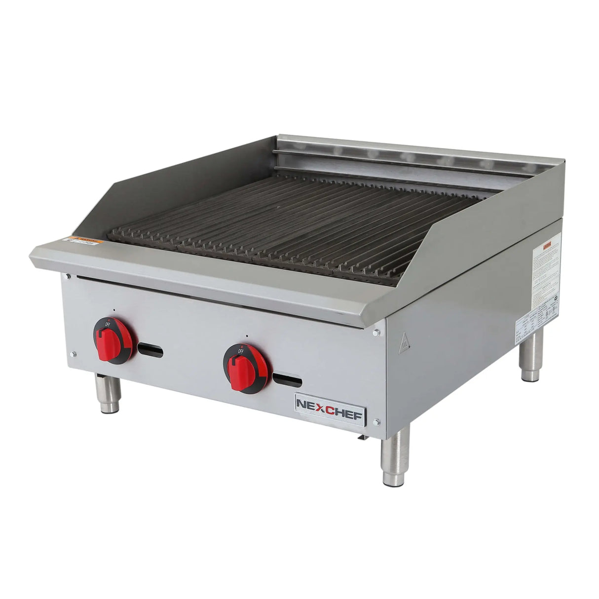 NexChef CB24 Commercial 24" Countertop Radiant Gas Charbroiler Grill, (2) High Performance Stainless Burners - 70,000 BTU Nexchef