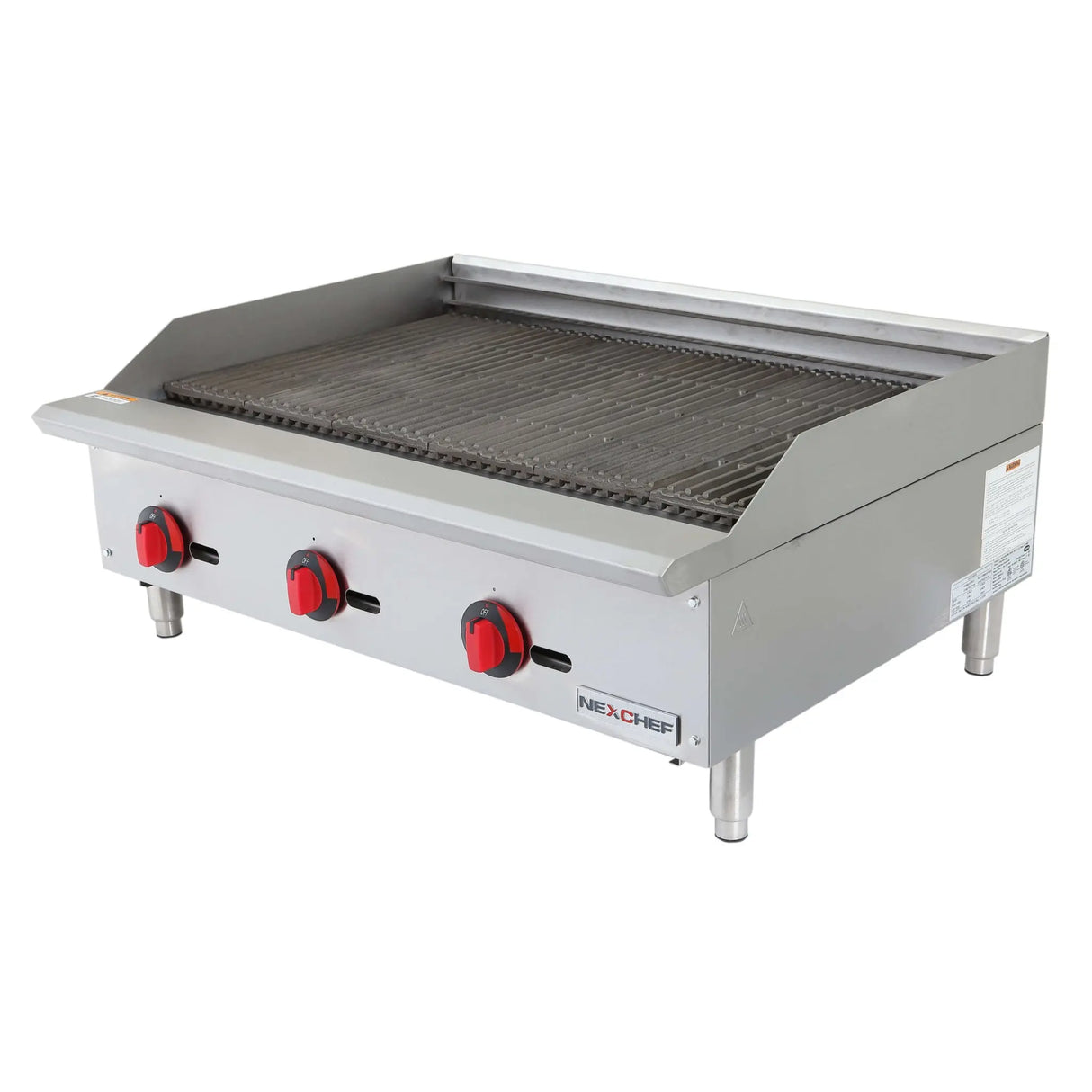 NexChef CB36 Commercial 36" Countertop Radiant Gas Charbroiler Grill, (3) High Performance Stainless Burners - 105,000 BTU Nexchef