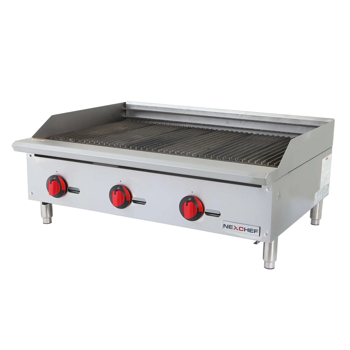 NexChef CB36 Commercial 36" Countertop Radiant Gas Charbroiler Grill, (3) High Performance Stainless Burners - 105,000 BTU Nexchef