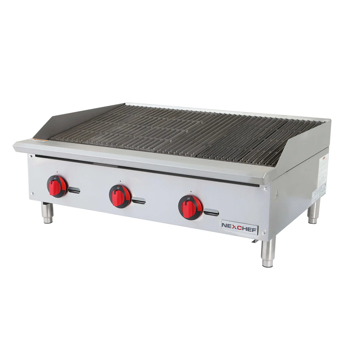 NexChef CB36 Commercial 36" Countertop Radiant Gas Charbroiler Grill, (3) High Performance Stainless Burners - 105,000 BTU Nexchef