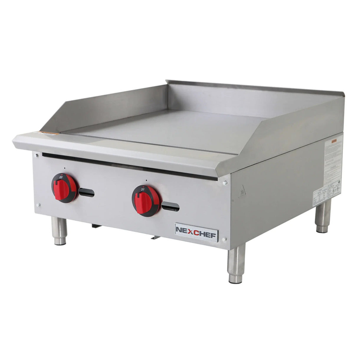 NexChef G24M Commercial 24" Countertop Griddle with Manual Controls, (2) High Performance Stainless Burners - 60,000 BTU Nexchef