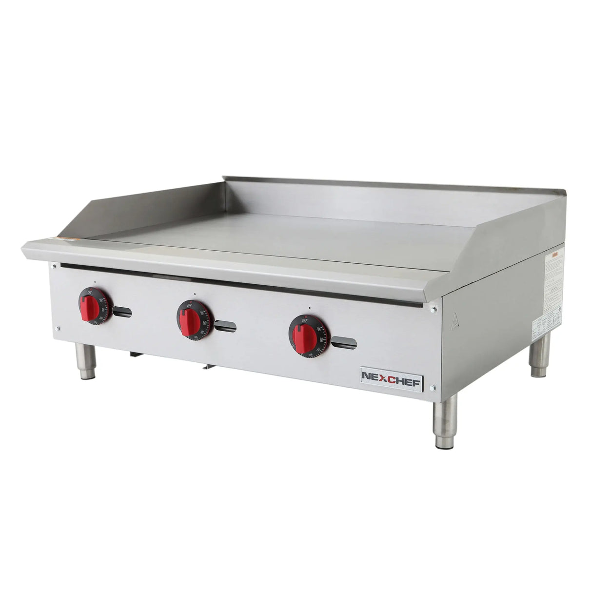 NexChef G36T Commercial 36" Countertop Griddle with Thermostatic Controls, (3) High Performance Stainless Burners - 90,000 BTU Nexchef