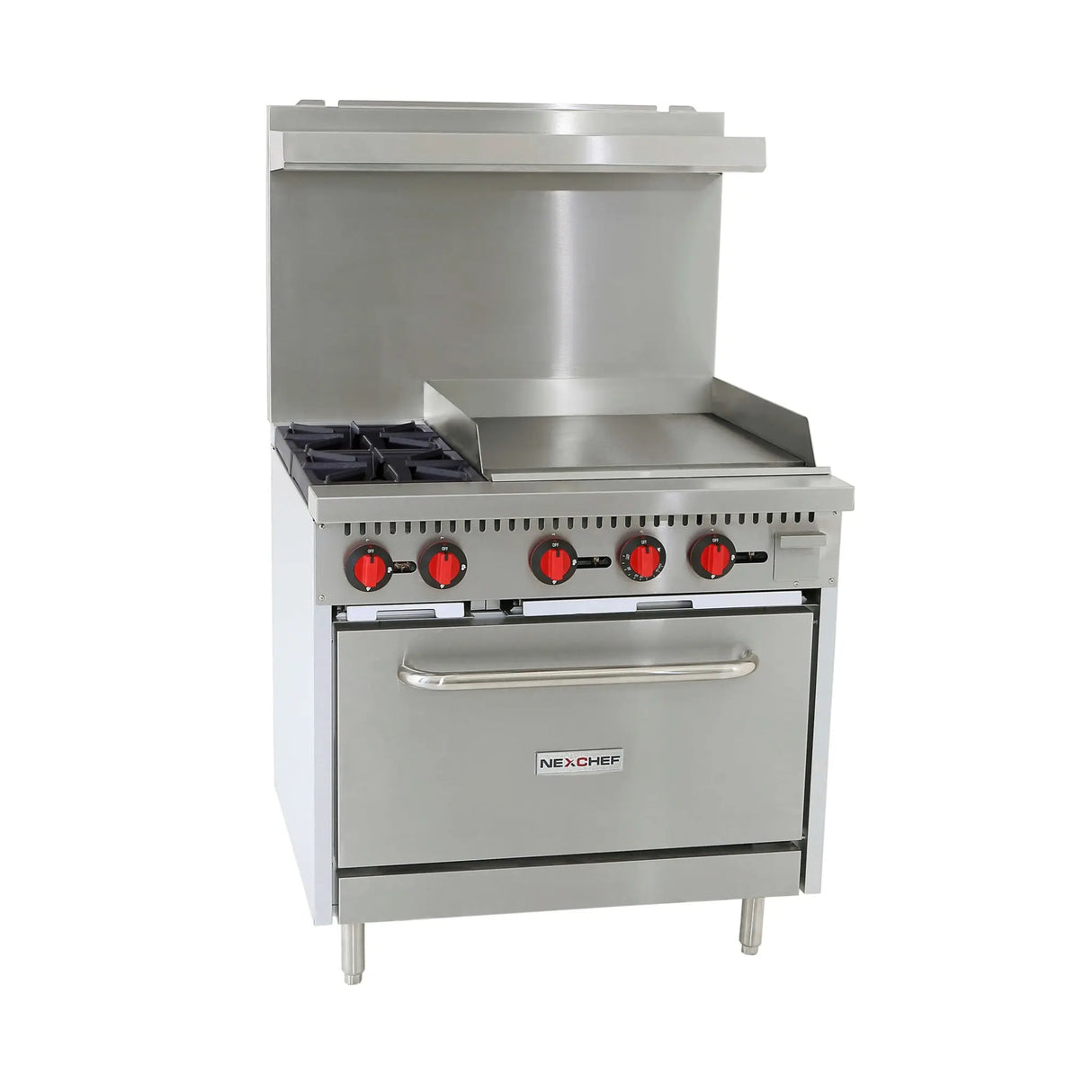 NexChef R36G Commercial 36" Gas Range, 24" Griddle, 2 Burners, Standard Oven, NG/LP - 130,000 BTU Nexchef