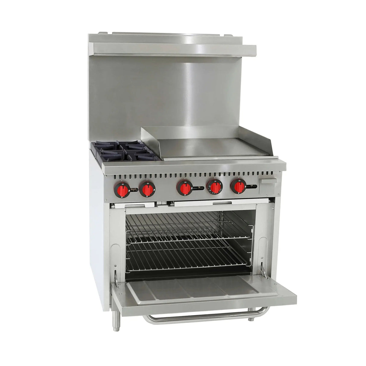 NexChef R36G Commercial 36" Gas Range, 24" Griddle, 2 Burners, Standard Oven, NG/LP - 130,000 BTU Nexchef