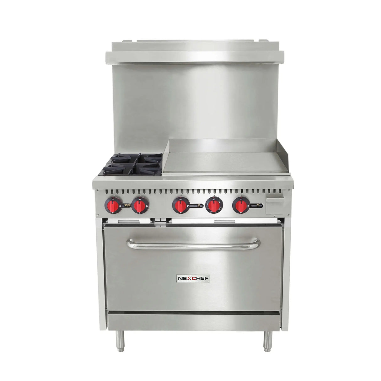NexChef R36G Commercial 36" Gas Range, 24" Griddle, 2 Burners, Standard Oven, NG/LP - 130,000 BTU Nexchef