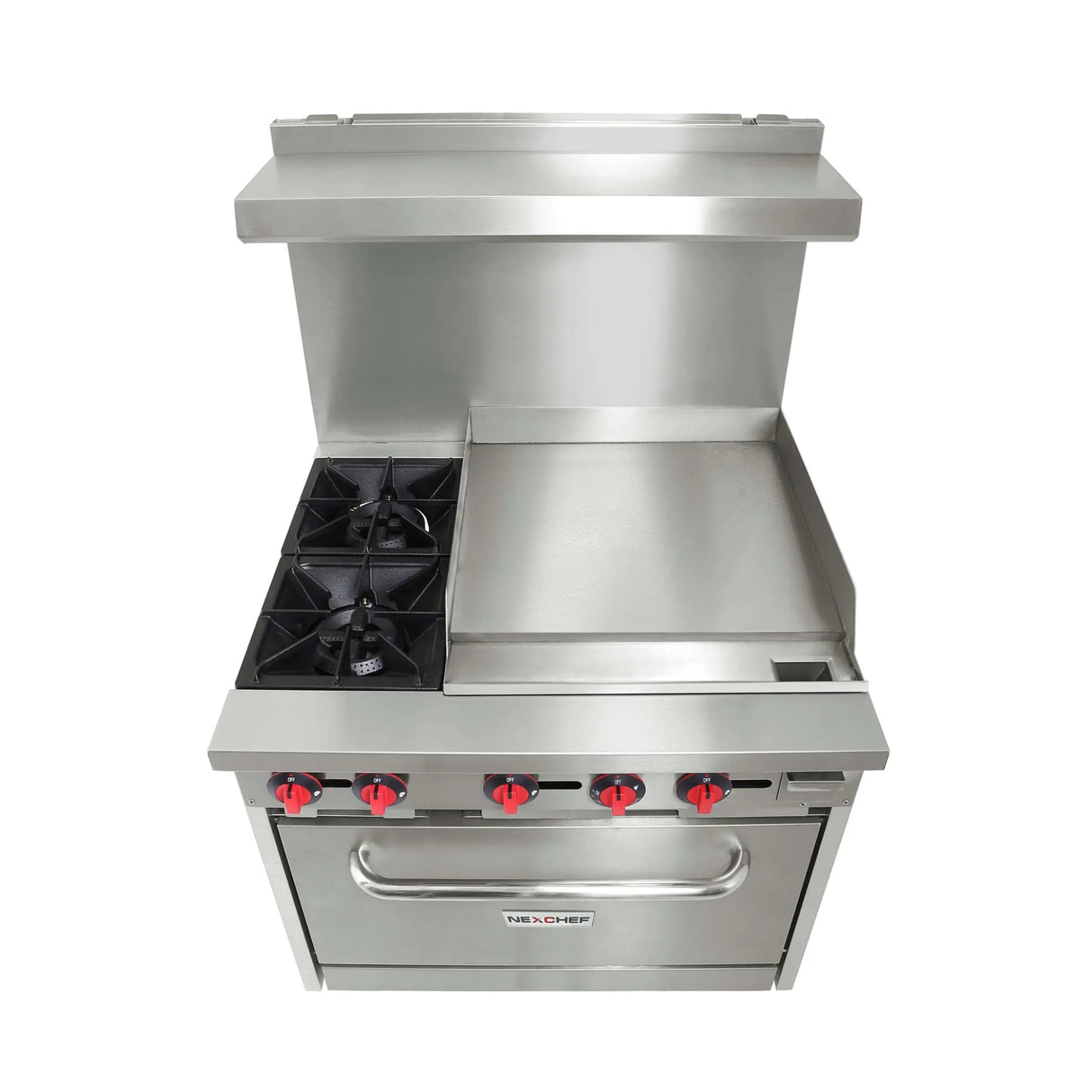 NexChef R36G Commercial 36" Gas Range, 24" Griddle, 2 Burners, Standard Oven, NG/LP - 130,000 BTU Nexchef
