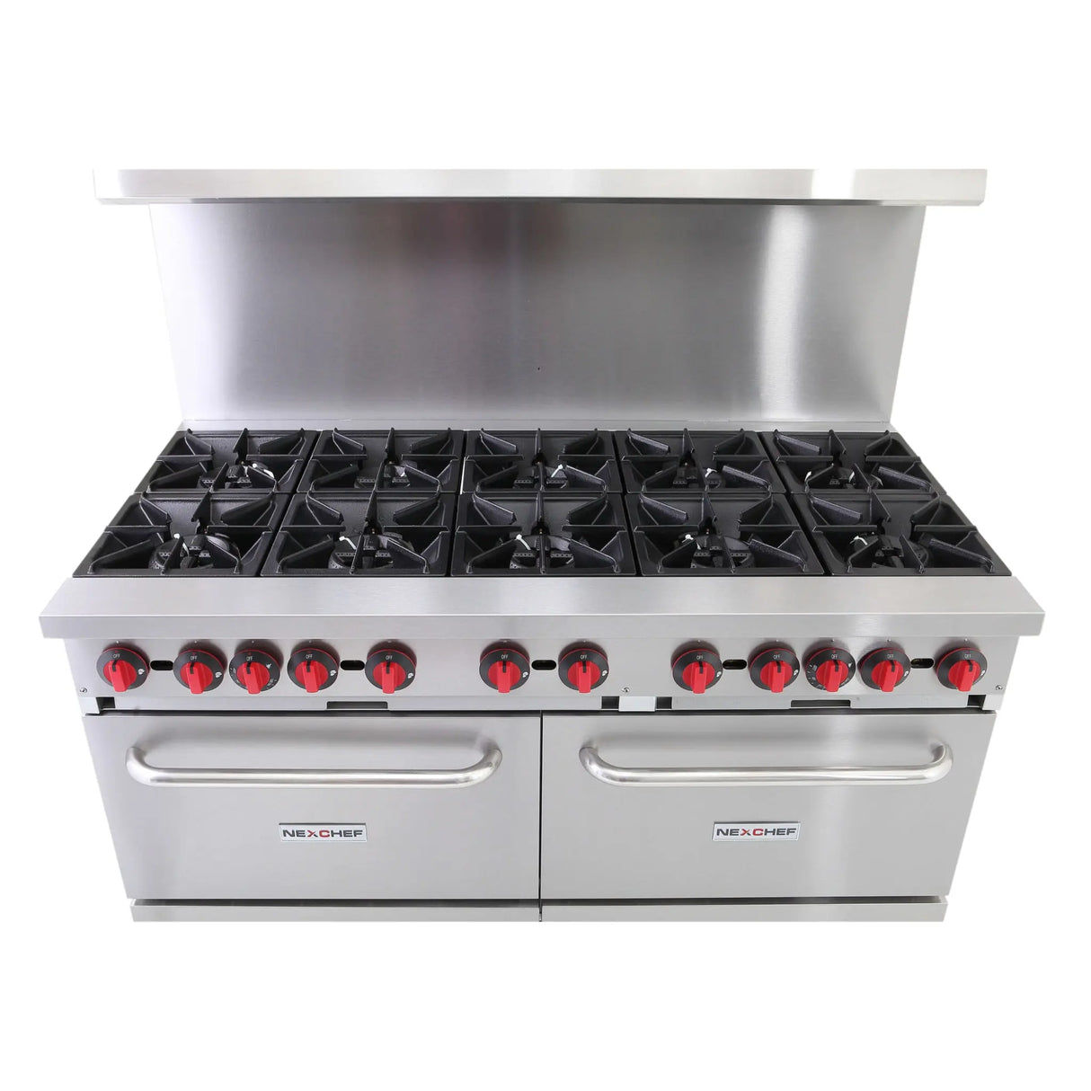 NexChef R60 Commercial 60" Gas Range 10 Burner, Two Standard Ovens, Convertible Gas - 360,000 BTU Nexchef