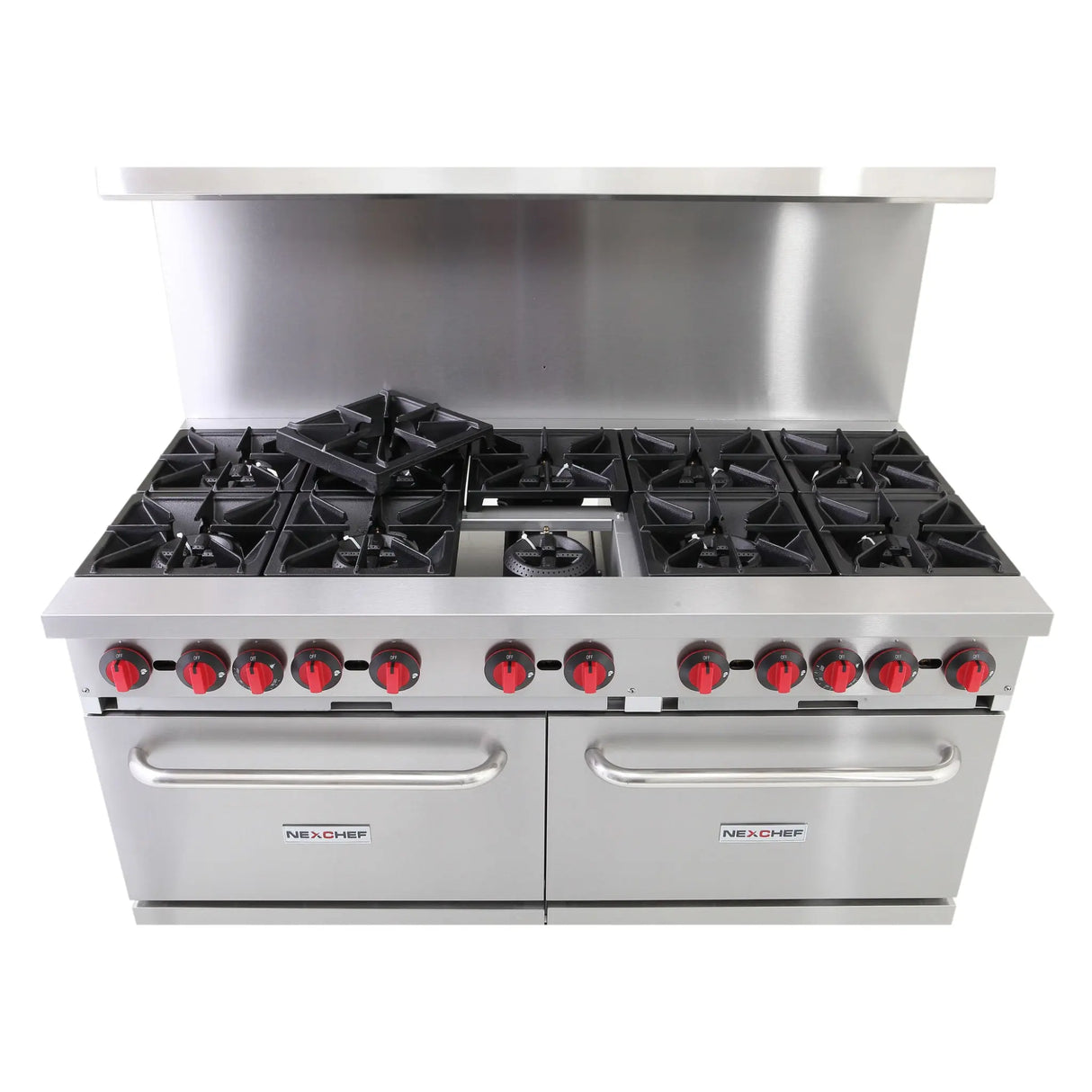 NexChef R60 Commercial 60" Gas Range 10 Burner, Two Standard Ovens, Convertible Gas - 360,000 BTU Nexchef
