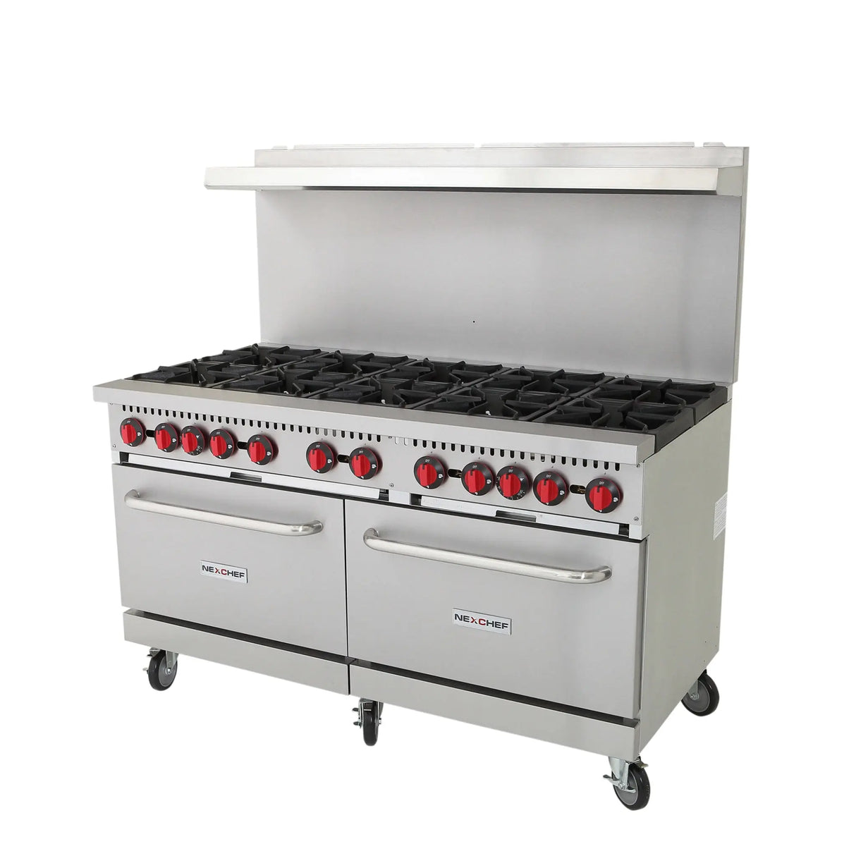 NexChef R60 Commercial 60" Gas Range 10 Burner, Two Standard Ovens, Convertible Gas - 360,000 BTU Nexchef