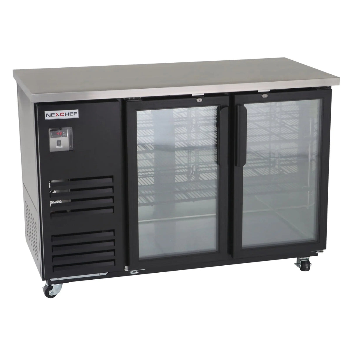 NexChef B60 - G2 Commercial 60" Glass Back Bar Refrigerator, Black Exterior, 2 Glass Doors, Counter Height, LED Lighting - Nexchef