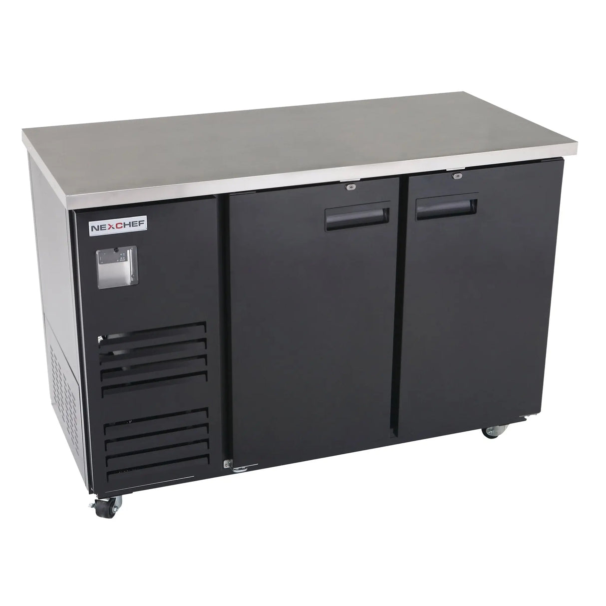NexChef B60-S2 Commercial 60" Solid Back Bar Refrigerator, Black Exterior, 2 Solid Door, Counter Height, LED Lighting Nexchef