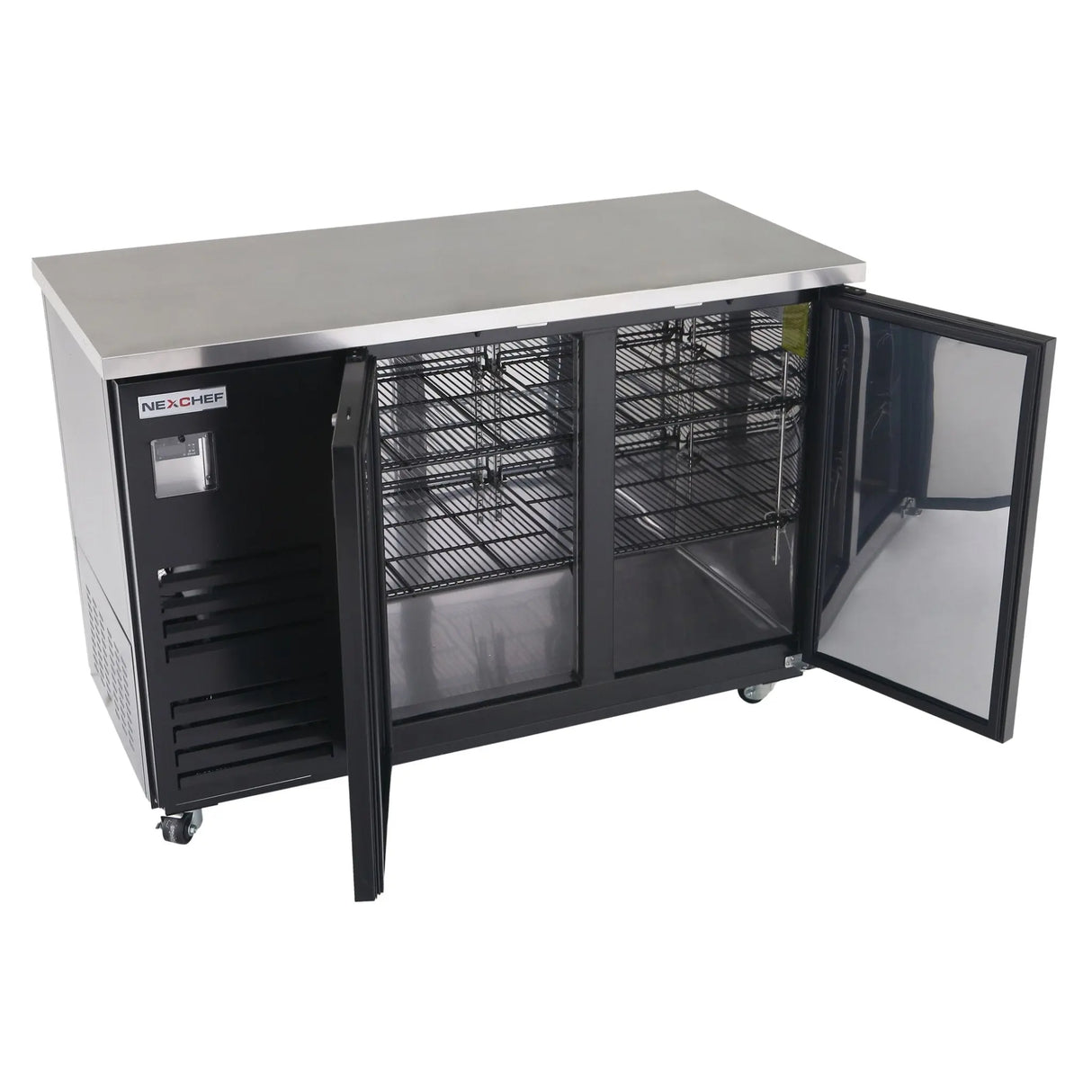 NexChef B60 - S2 Commercial 60" Solid Back Bar Refrigerator, Black Exterior, 2 Solid Door, Counter Height, LED Lighting - Nexchef