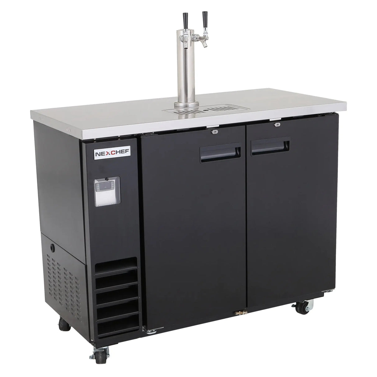 NexChef K49-1D Commercial 49" Kegerator Beer Dispenser Refrigerator, One Double-Tap Tower, Two 1/2 Keg Capacity, 2 Door Nexchef