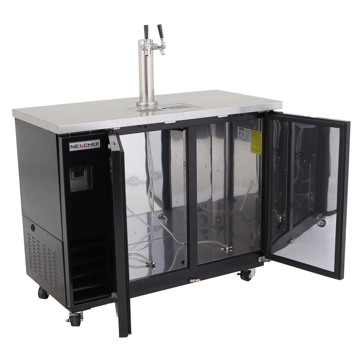 NexChef K49-1D Commercial 49" Kegerator Beer Dispenser Refrigerator, One Double-Tap Tower, Two 1/2 Keg Capacity, 2 Door Nexchef