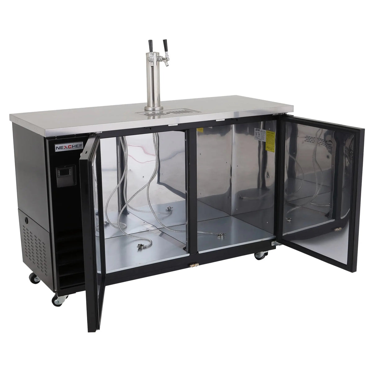 NexChef K61-1D Commercial 61" Kegerator Beer Dispenser Refrigerator, One Double-Tap Tower, Three 1/2 Keg Capacity, 3 Door Nexchef