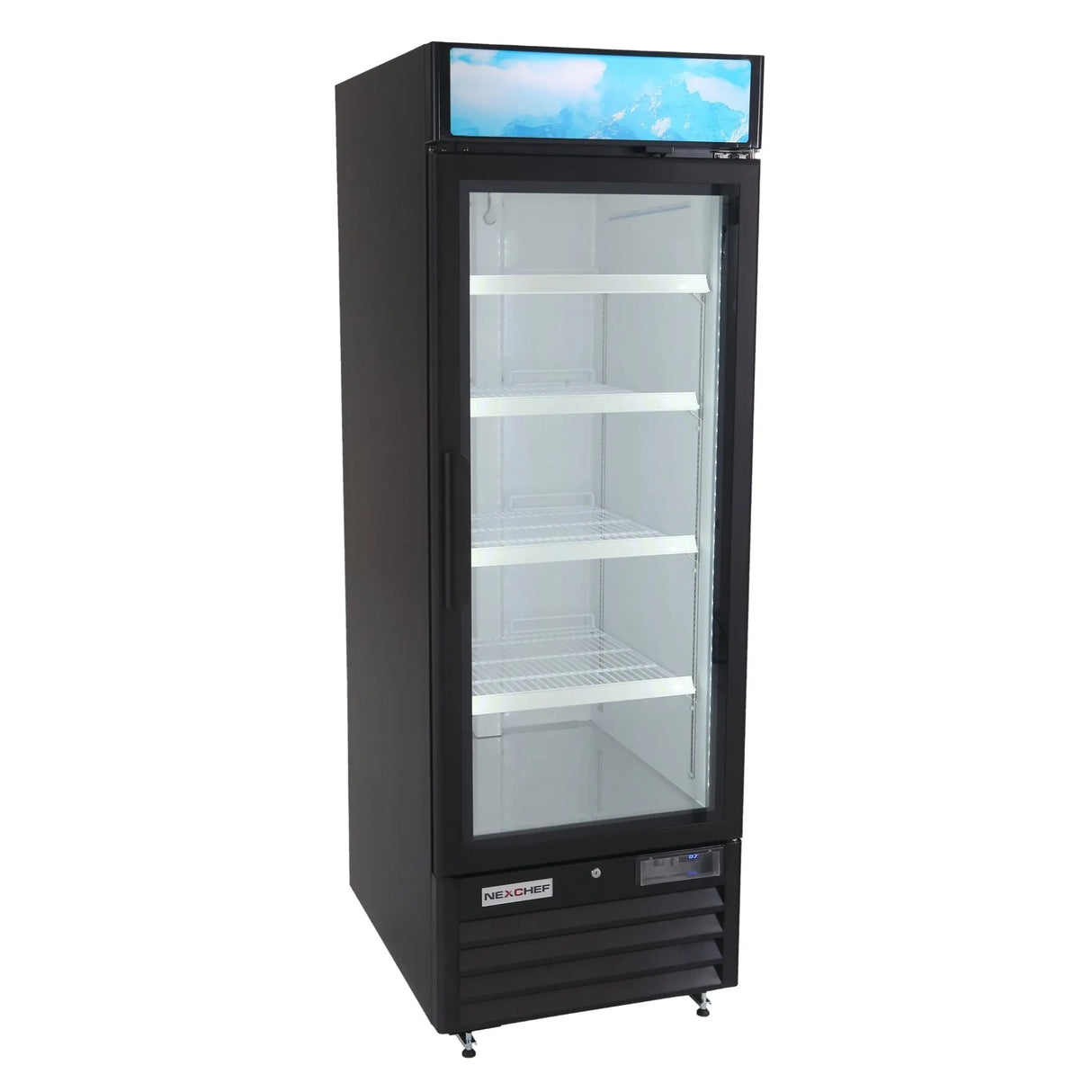 NexChef MR23 Commercial 27" Black Merchandiser Refrigerator, One Swing Glass Door with LED lighting Nexchef
