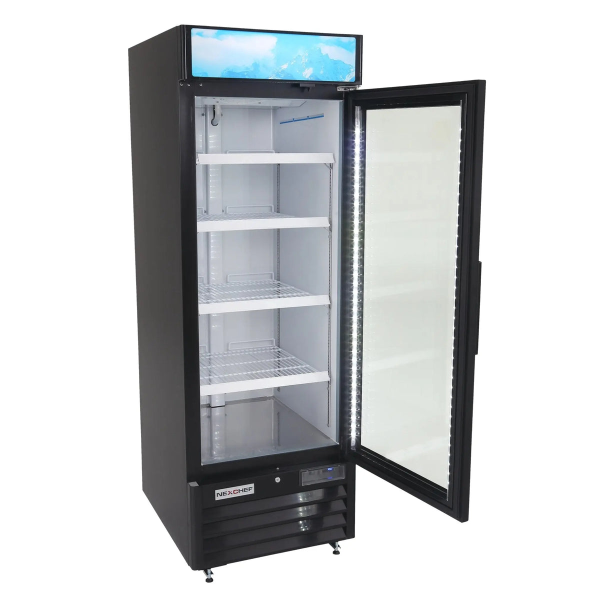 NexChef MR23 Commercial 27" Black Merchandiser Refrigerator, One Swing Glass Door with LED lighting - Nexchef