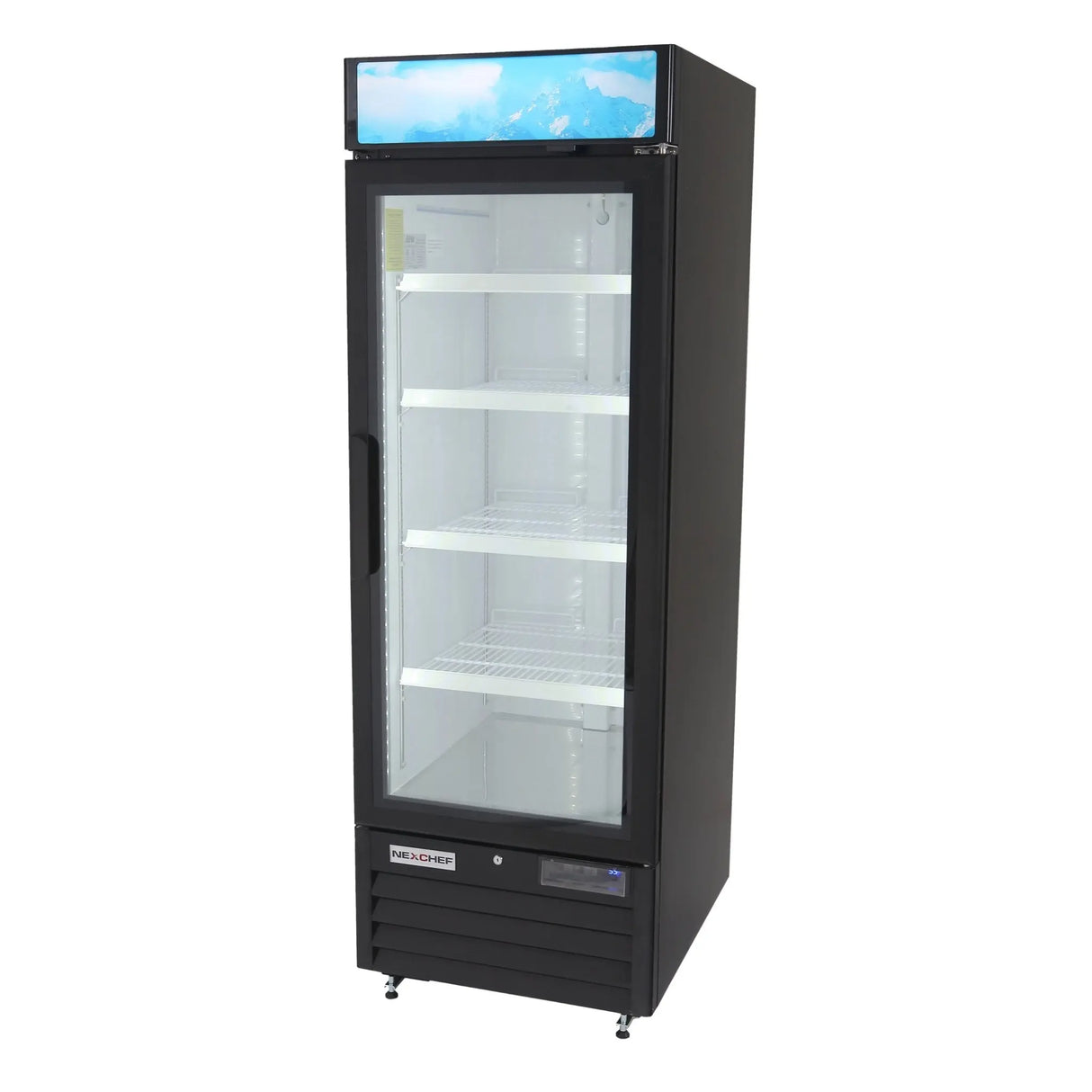 NexChef MR23 Commercial 27" Black Merchandiser Refrigerator, One Swing Glass Door with LED lighting - Nexchef