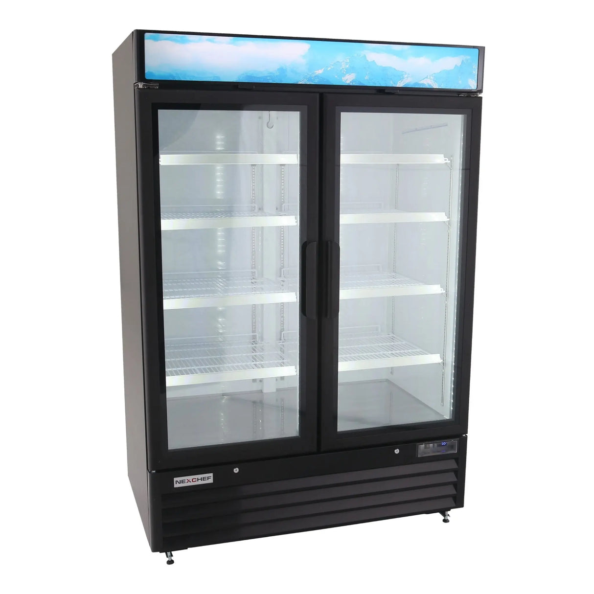 NexChef MR48 Commercial 54" Black Merchandiser Refrigerator, Two Swing Glass Doors with LED lighting Nexchef