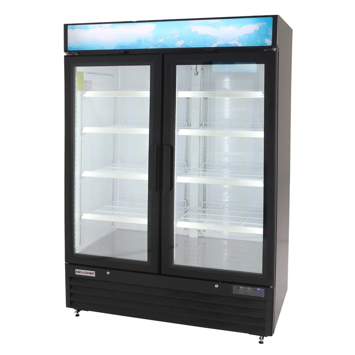 NexChef MR48 Commercial 54" Black Merchandiser Refrigerator, Two Swing Glass Doors with LED lighting - Nexchef