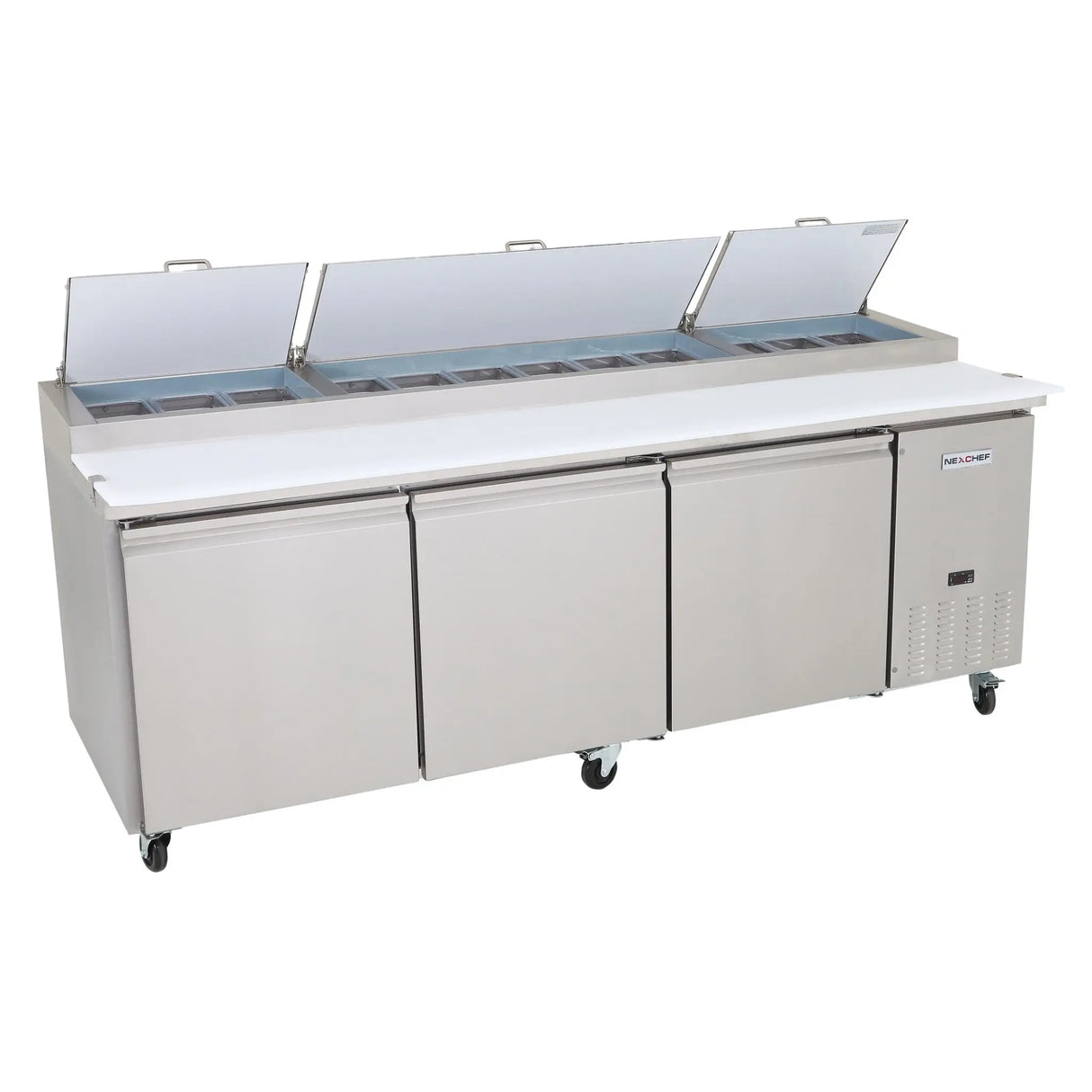 NexChef SUM72 Commercial 72" Mega Top Sandwich/Salad Prep Refrigerator, 3 Door Refrigerated Base Nexchef