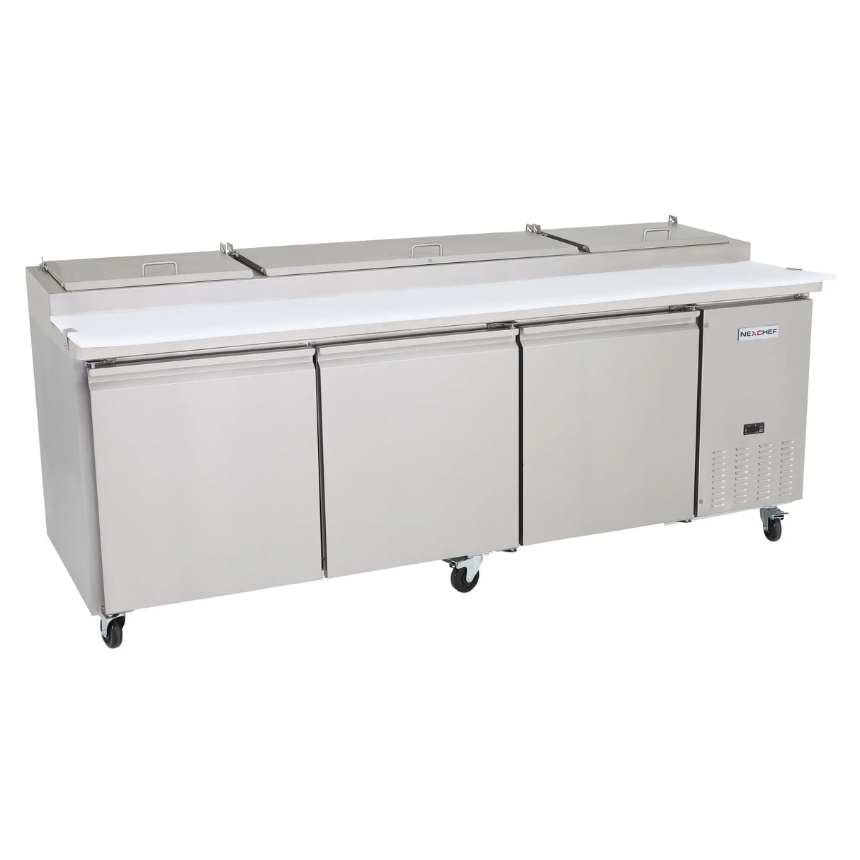 NexChef PR94 Commercial 94" Pizza Prep Refrigerator, 3 Door Refrigerated Base Nexchef