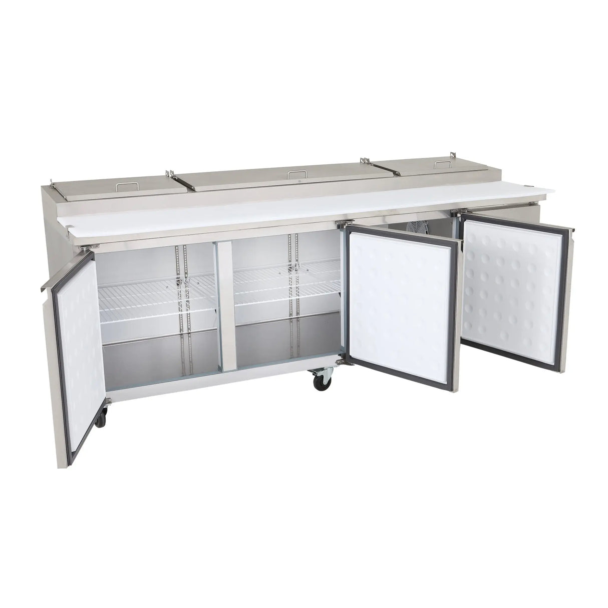 NexChef PR94 Commercial 94" Pizza Prep Refrigerator, 3 Door Refrigerated Base Nexchef