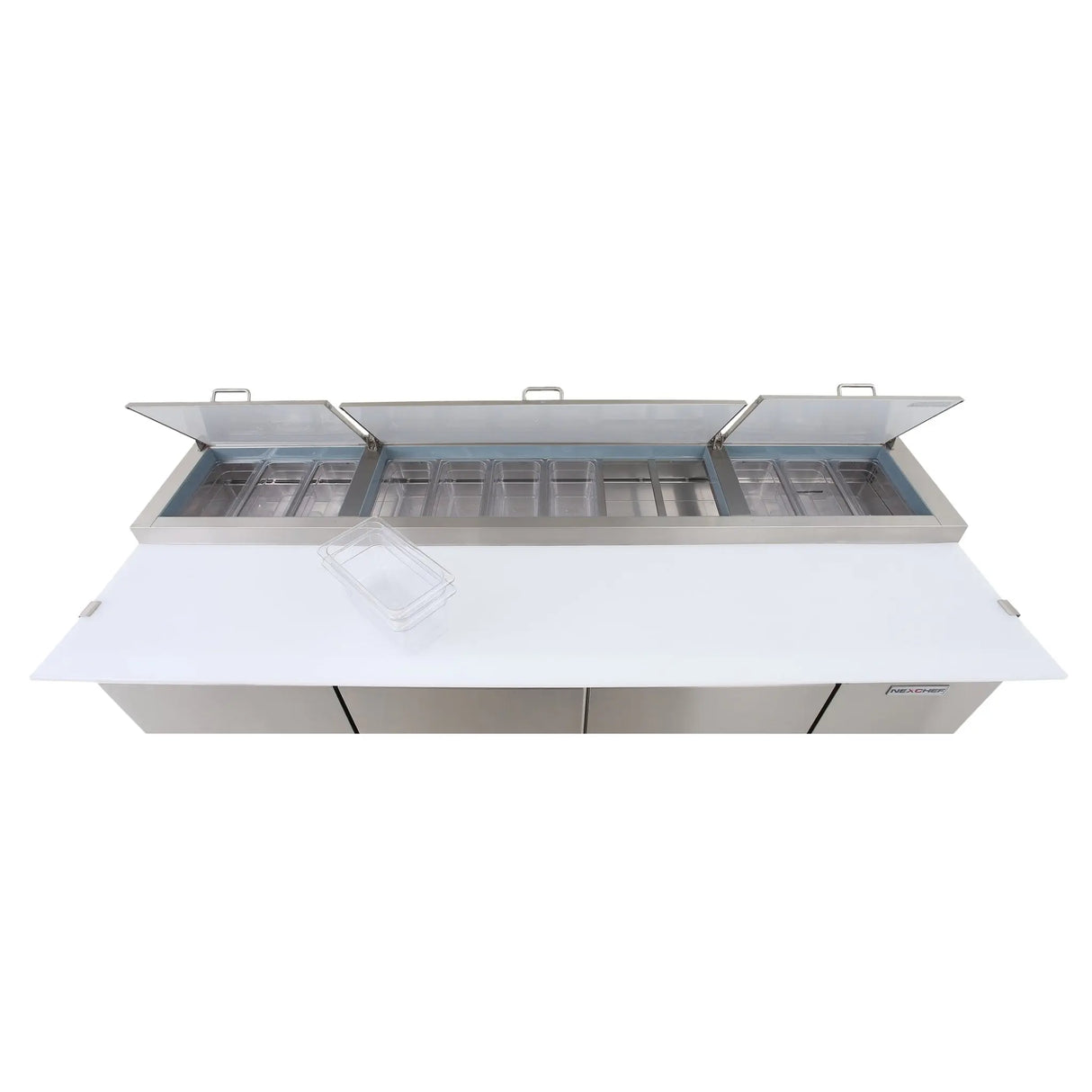 NexChef PR94 Commercial 94" Pizza Prep Refrigerator, 3 Door Refrigerated Base Nexchef