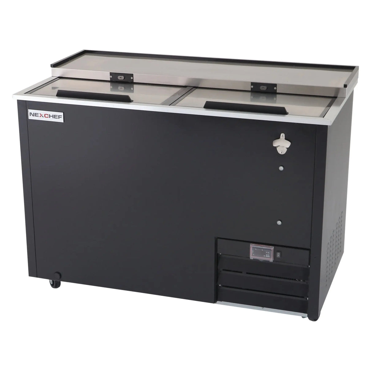 NexChef BT50 Commercial 50" Horizontal Bottle Cooler, Black Exterior, 2 Slide Tops - Nexchef