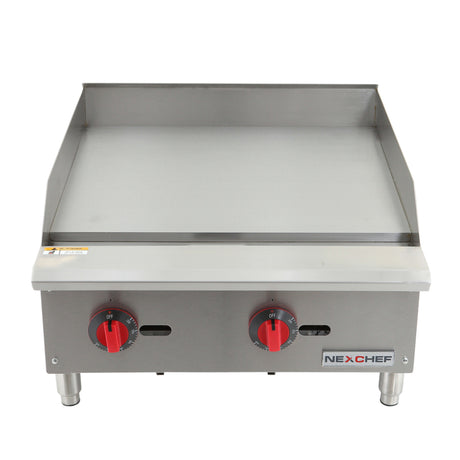 NexChef G24T Commercial 24" Countertop Griddle with Thermostatic Controls, (2) High Performance Stainless Burners - 90,000 BTU