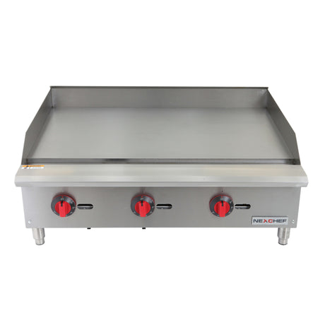 NexChef G36T Commercial 36" Countertop Griddle with Thermostatic Controls, (3) High Performance Stainless Burners - 90,000 BTU