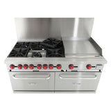 NexChef R60G Commercial 60" Gas Range, 6 Burners with 24" Griddle, Two Standard Ovens, NG/LP - 280,000 BTU