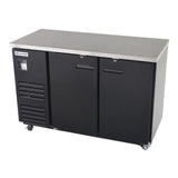 NexChef B60-S2 Commercial 60" Solid Back Bar Refrigerator, Black Exterior, 2 Solid Door, Counter Height, LED Lighting
