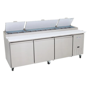 NexChef PR94 Commercial 94" Pizza Prep Refrigerator, 3 Door Refrigerated Base Nexchef