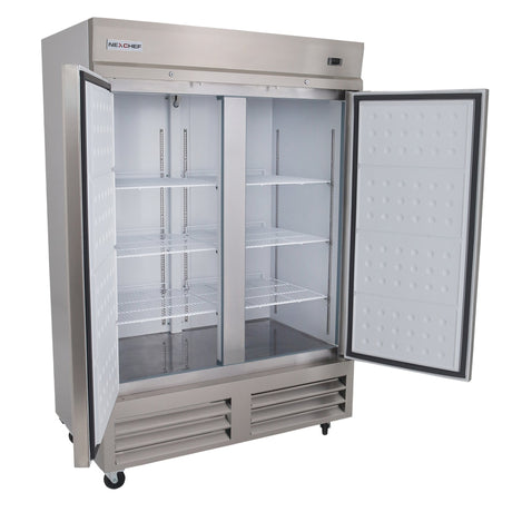 NexChef RBM2 Commercial 54" Two Section Reach-In Refrigerator, 2 Solid Stainless Steel Door