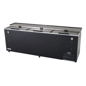 NexChef BT94 Commercial 95" Horizontal Bottle Cooler, Black Exterior, 3 Slide Tops Nexchef